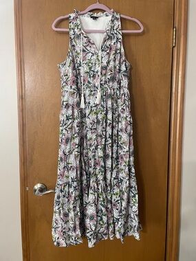 Sleeveless Floral Maxi Dress with Tassel Tie and Pockets